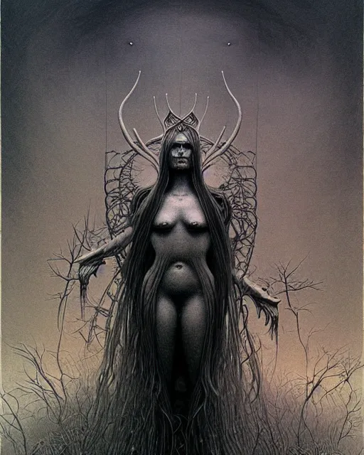 Image similar to a 3/4 view of a Norse goddess highly detailed, digital art, in the style of Ayami Kojima, Zdzislaw Beksinski, H. R. Giger