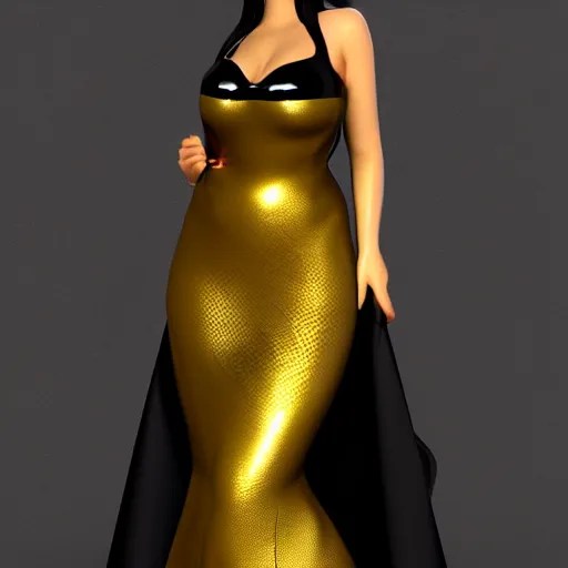 Image similar to curvy feminine hot goth cutie with sublime modest elegant patterned gold-black snakeskin leather neck-high gown, cgsociety, photorealistic, comfy ambience, idealistic, 16k, smooth, sharp focus, trending on ArtStation, volumetric lighting, fully clothed, worksafe