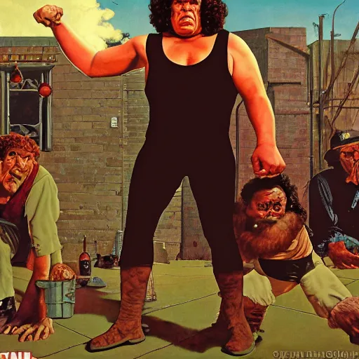 Image similar to andre the giant as a wizard, ultra detailed, style of norman rockwell, style of richard corben, 4 k, rule of thirds.