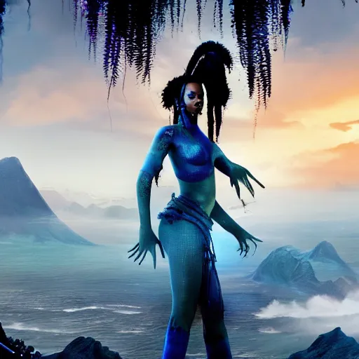 Image similar to rihanna in avatar ( 2 0 0 9 ), 8 k wide shot