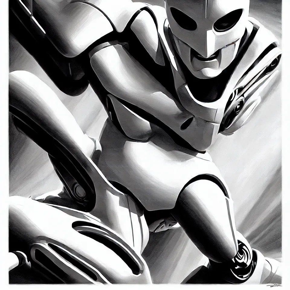 Image similar to sketch robot art by alex ross, dynamic lighting, cinematic, epic composition, masterpiece, sense of awe, cream and white color scheme