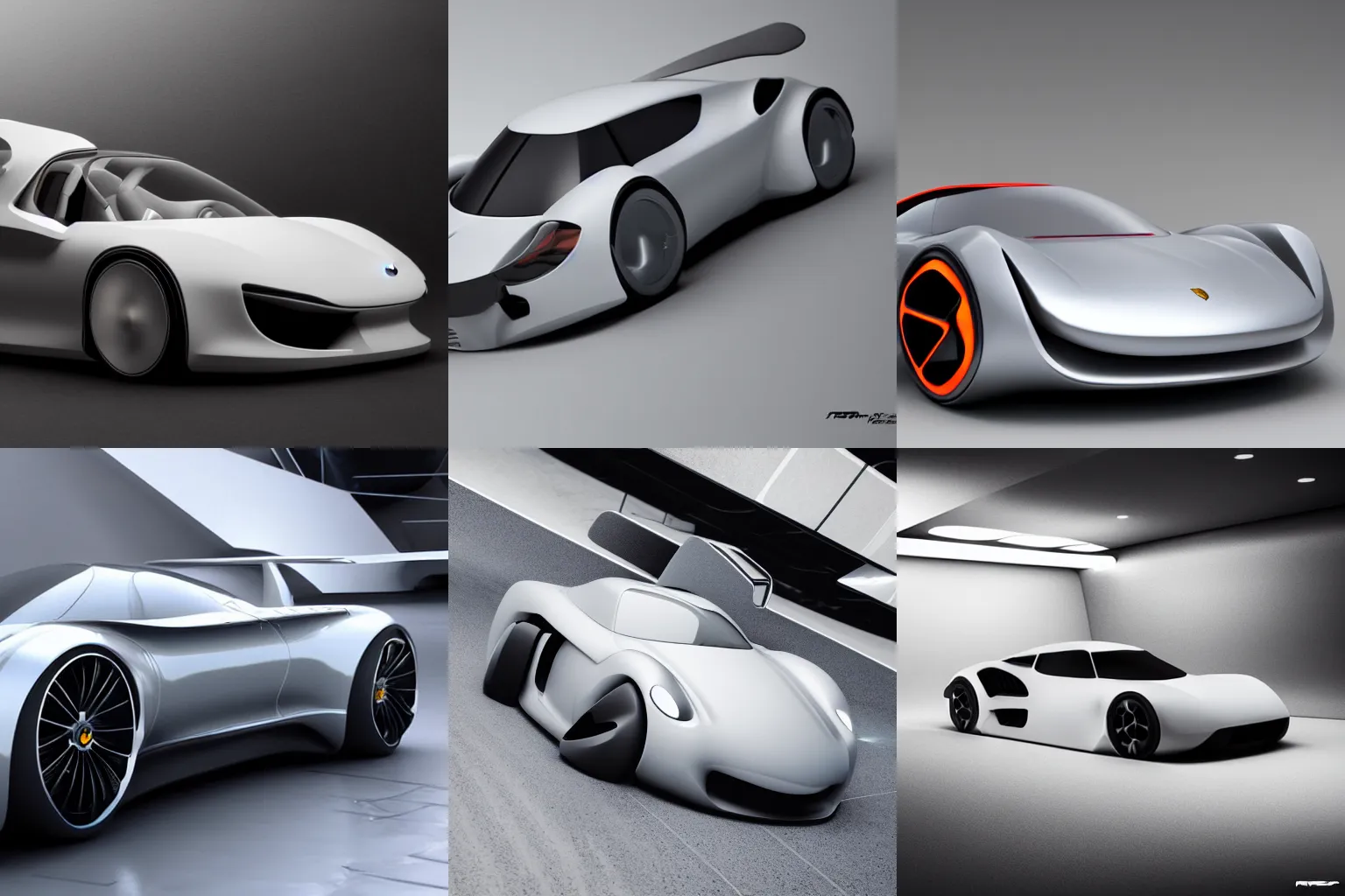 Image similar to futuristic Porsche designed by Apple white on grey studio lightening octane render