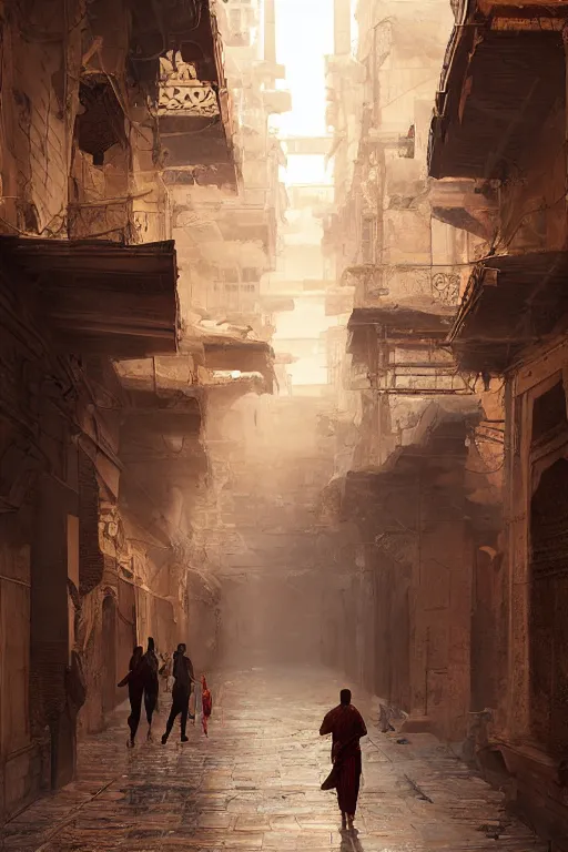 Image similar to the streets of old Cairo at the time of the pharaohs, intricate, elegant, volumetric lighting, digital painting, highly detailed, artstation, sharp focus, illustration, concept art, ruan jia, steve mccurry