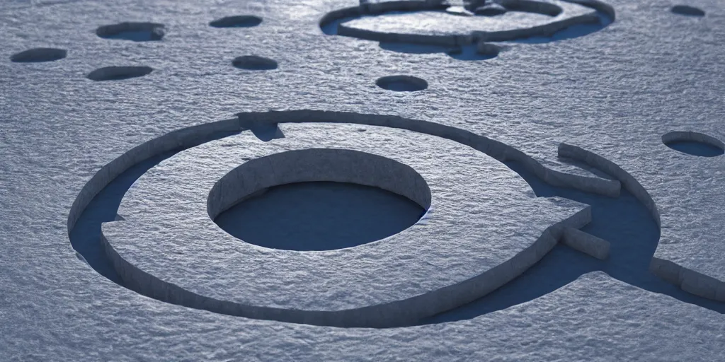 Prompt: a circular stone stargate in antarctica, intricate, octane render, photorealistic, matte painting, high definition, stormy clouds, scifi