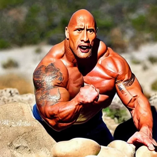 dwayne johnson wrestling a rock, Stable Diffusion