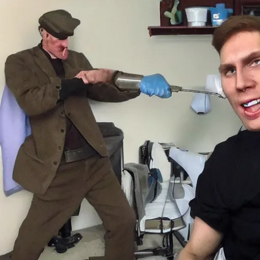 Image similar to jerma killing, oil painthing