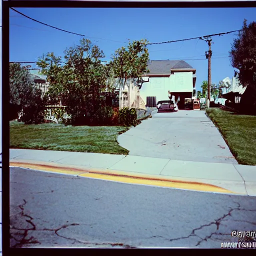 Prompt: photo of suburban street in California 1950, Kodak Ultra F9, 35mm