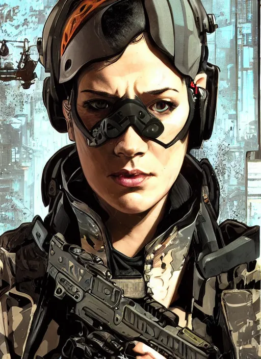 Image similar to cyberpunk blackops spy. athletic gear. portrait by ashley wood and alphonse mucha and laurie greasley and josan gonzalez and james gurney. spliner cell, apex legends, rb 6 s, hl 2, d & d, cyberpunk 2 0 7 7. realistic face. dystopian setting.