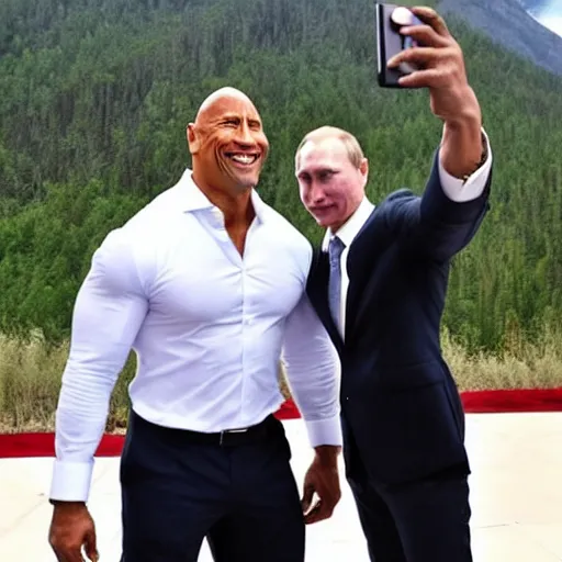 Prompt: dwayne johnson taking a selfie with putin