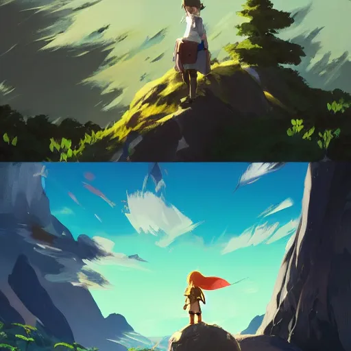 Prompt: cel shaded, toon shaded style, anime key visual, concept art of anime girl, acrylic painting, trending on pixiv fanbox, palette knife and brush strokes, style of makoto shinkai jamie wyeth james gilleard edward hopper greg rutkowski studio ghibli in style of breath of the wild