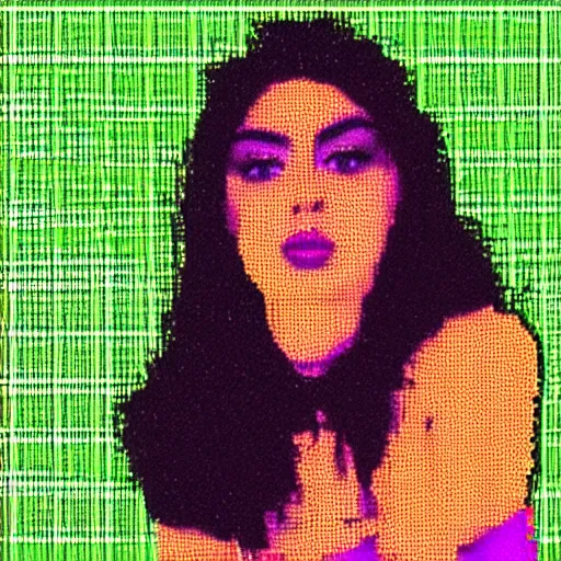 Prompt: charli xcx, dithering, scanlines, macintosh plus