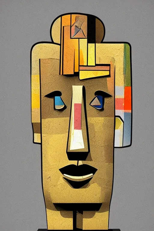 Image similar to cubist moai statue cutout digital illustration cartoon colorful beeple