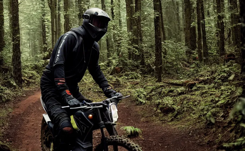 Prompt: cinestill 5 0 d candid photographic portrait by steven spielberg of joe biden wearing rugged black mesh techwear on a dirtbike through a deep forest, extreme closeup, modern cyberpunk moody emotional cinematic, snow storm, 8 k, hd, high resolution, 3 5 mm, f / 3 2, ultra realistic faces, ex machina