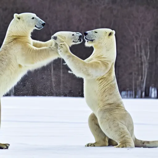 Prompt: A Polar Bear fighting an Male Lion