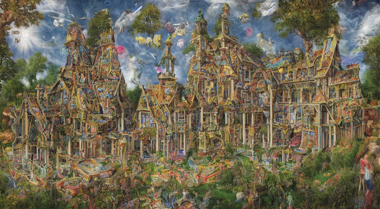 Prompt: a hologram psychedelic mansion by Sándor Liezen-Mayer and Lucas Cranach the Younger