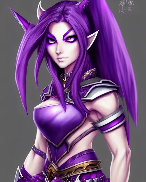 Prompt: character concepta beautiful and strong purple female anime warrior night elf | | cute - fine - face, world of warcraft, pretty face, realistic shaded perfect face, fine details by stanley artgerm lau, wlop, rossdraws, james jean, andrei riabovitchev, marc simonetti, and sakimichan, trending on artstation