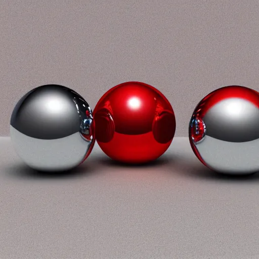Prompt: chrome spheres on a red cube, diorama effect