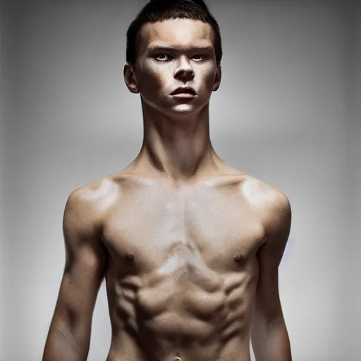 Prompt: a portrait of a beautiful athletic young male iridiscent translucent spirit, photographed by erwin olaf, artistic