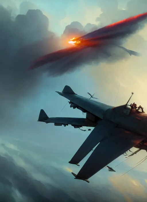 Image similar to An attack plane falling from the sky into the ocean, Battlefield 1, extremely detailed digital painting, in the style of Fenghua Zhong and Ruan Jia and jeremy lipking and Peter Mohrbacher, mystical colors, rim light, beautiful Lighting, 8k, stunning scene, raytracing, octane, trending on artstation