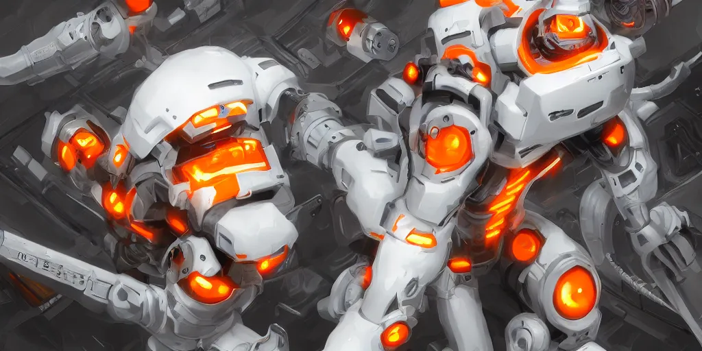 Prompt: parallax white - orange robocowboy in datacenter server room artstation