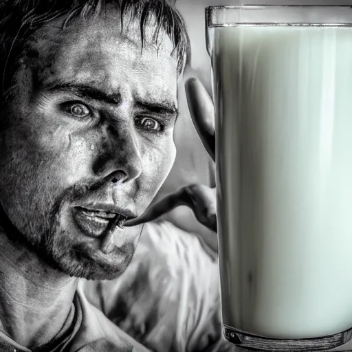 Image similar to milk is flowing like a river out of a man's mouth, into the mouth of an android. realistic. 3 5 mm. 8 k. hdr