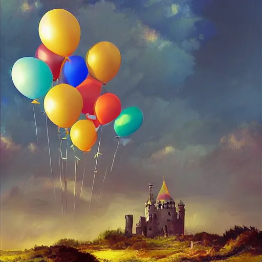 Prompt: digital art of bretagne with giant birthday balloons, artstation cgsociety masterpiece