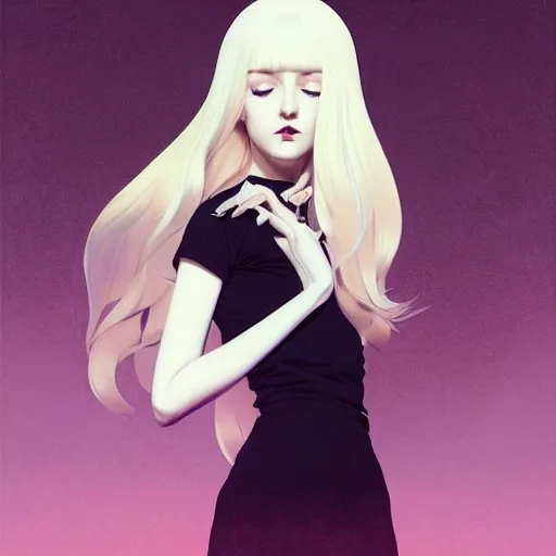 Image similar to a beautiful slim shy blonde goth girl ignores you, art by ilya kuvshinov and lois van baarle and ross tran and range murata and artgerm and andy warhol, norman rockwell, digital art, highly detailed, profile picture, intricate, sharp focus, mystical trending on artstation hq, deviantart, pinterest, unreal engine 5, 4 k uhd image