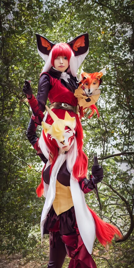 Image similar to kitsune cosplay, fullbody shoot