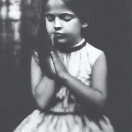 Prompt: a high quality vintage photo of a young girl praying