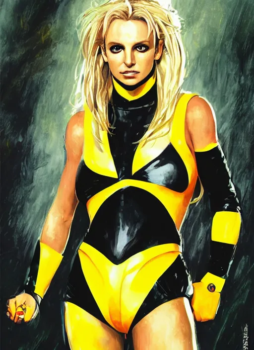 Image similar to britney spears as a yellow and black stripes luxurious power ranger by greg rutkowski, claude monet, conrad roset, takato yomamoto, rule of thirds, sigma look, beautiful