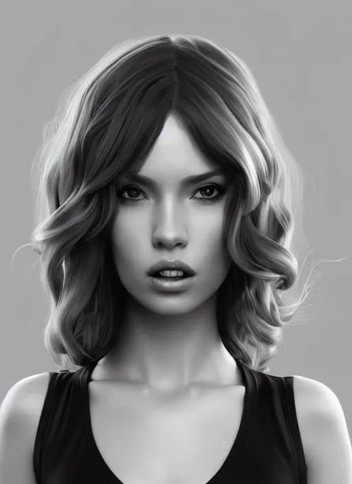 Image similar to full body portrait of a beautiful woman in black and white, photorealistic, hair down to waist, art by diego fazio and diegoKoi and artgerm, concept art, hyper sharp focus, 8k highly detailed