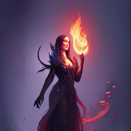 Prompt: Magician, female, fantasy, flames, frost, dramatic, intricate, elegant, highly detailed, digital painting, artstation, concept art, smooth, sharp focus, illustration, octane render, art by Leesha Hannigan, Ross Tran, Thierry Doizon, Kai Carpenter, Ignacio Fernández Ríos