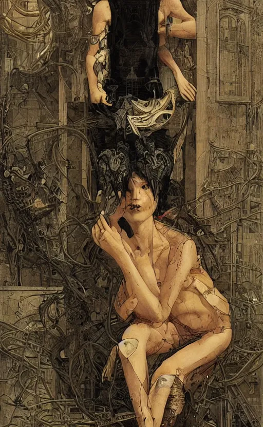 Prompt: friedrich hegel, eun emerging from renaissance italy into a cyberpunk mutiversal realm by conrad roset, nicola samuri, dino valls, m. w. kaluta, jakub rebelka, rule of thirds, seductive look, beautiful