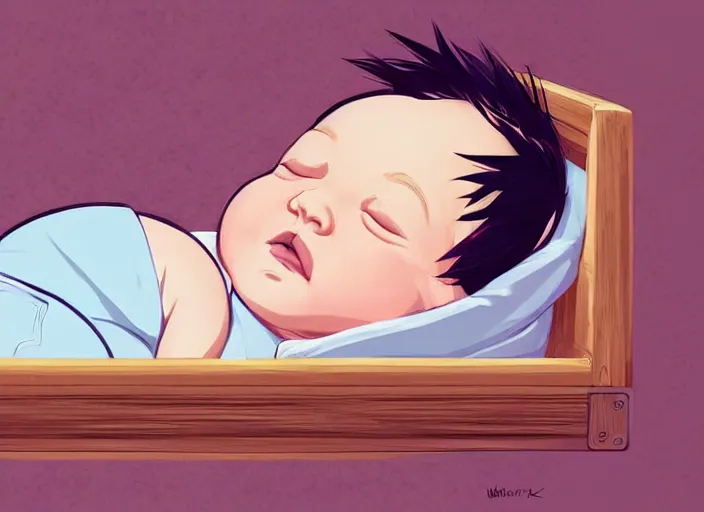 Image similar to a newborn baby with blonde hair sleeping in a crib. clean cel shaded vector art. shutterstock. behance hd by lois van baarle, artgerm, helen huang, by makoto shinkai and ilya kuvshinov, rossdraws, illustration, art by ilya kuvshinov