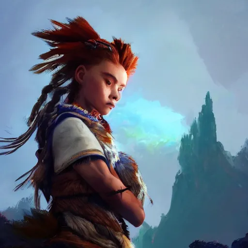 Image similar to beautiful Aloy from Horizon Zero Dawn, huggy-wuggy from poppy-playtime the video game, Yuumei, Yanjun Cheng, digital painting, portrait , cinematic lighting, highly detailed, concept art, Atmosphere, illustration, smooth, sharp focus, editor's pickup, trending on artstation, trending on deviantart