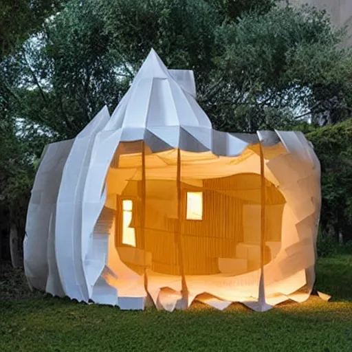 Image similar to a house made from layered paper, ambient light