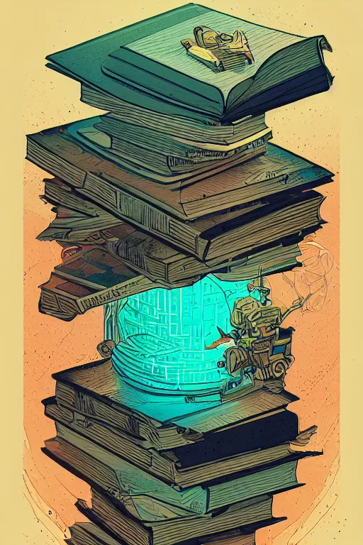 Image similar to books and pencil, style of kilian eng, light, simple, Illustration