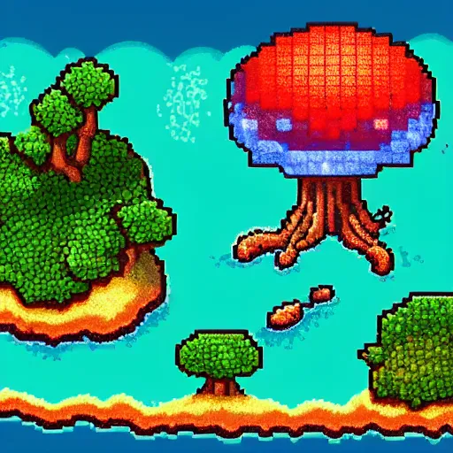 Prompt: a pixel mushroom island, trending on artstation