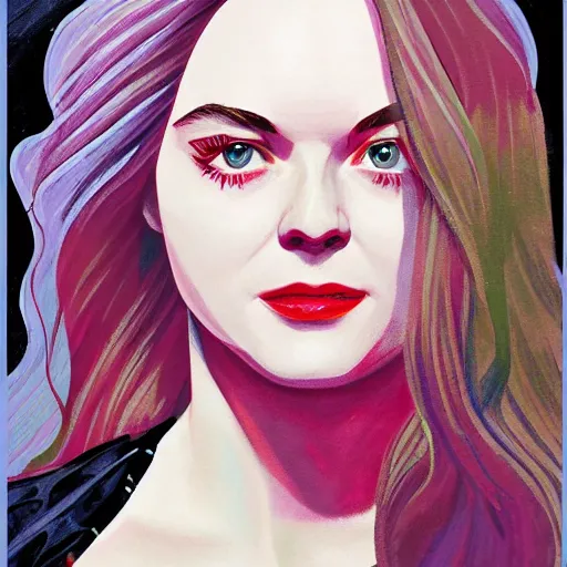 Prompt: professional painting of Elle Fanning in the style of Jack Kirby, head and shoulders portrait, symmetrical facial features, smooth, sharp focus, illustration, intricate, stormy weather, extremely detailed masterpiece,