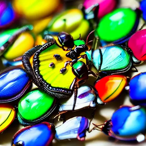 Image similar to macro photography colorful bugs and jewls