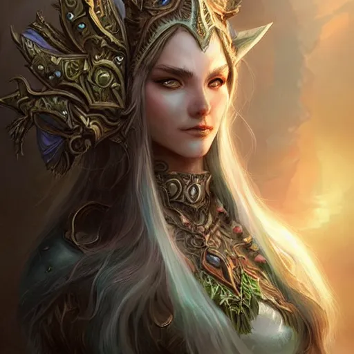 Image similar to world of warcraft elven druid, fantasy, intricate, elegant, highly detailed, digital painting, artstation, concept art, smooth, sharp focus, illustration, art by artgerm and greg rutkowski