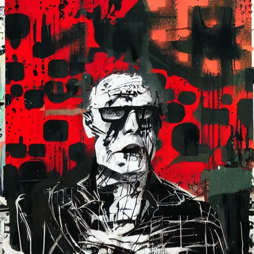 Image similar to Graphic Illustration, Creative Design, minimalist background, techwear, graffiti, by Ralph Steadman, Francis Bacon, Hunter S Thompson