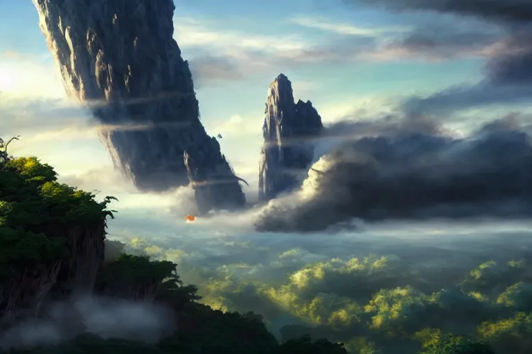 Image similar to great big giants slashing the drop of a clouds from sky. fantasy, highlight scene of the movie, high quality, highly detailed 8 k, unreal engine 5, scene of myth, art by hiroaki samura and jiro matsumoto and yao wang from artstation