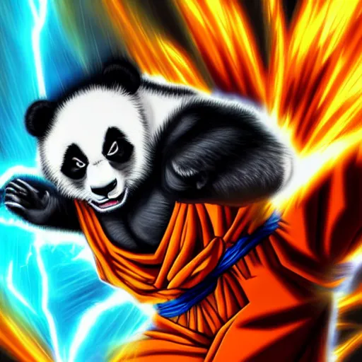 Prompt: ultra realistic portrait painting of a panda as super saiyan goku, art by akira toriyama, 4 k, dragon ball artstyle, cel shaded, highly detailed, epic lighting