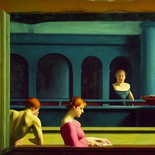 Prompt: a nightmare, film still by edward hopper, by Pontormo, by klimt, pre-raphaelite. art noveau, art noveau, highly detailed, strong lights, liminal, eerie, Bright pastel colors