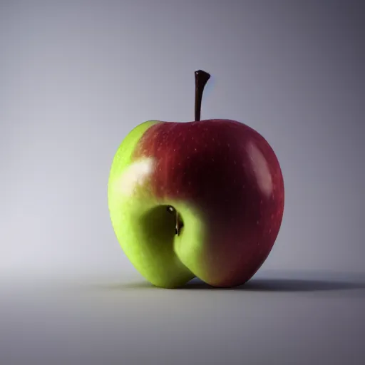 Prompt: Apofiss, still life of an apple, by Apofiss, volumetric lighting by Apofiss