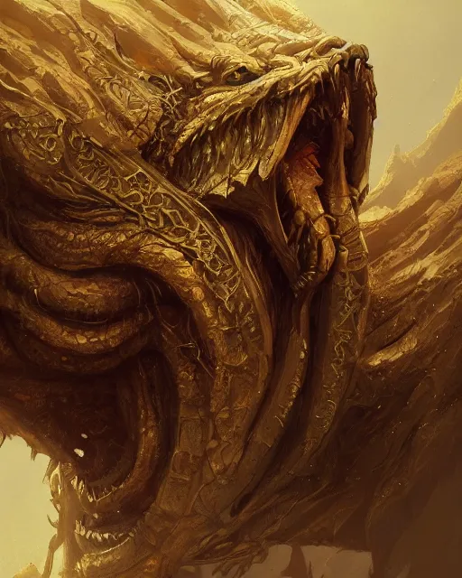 Prompt: A golden hulong resting, beautiful face, highly detailed face, close-up, fantasy art, monster art, in the style of greg rutkowski, illustration, epic, fantasy, intricate, hyper detailed, artstation, concept art, smooth, sharp focus, ray tracing