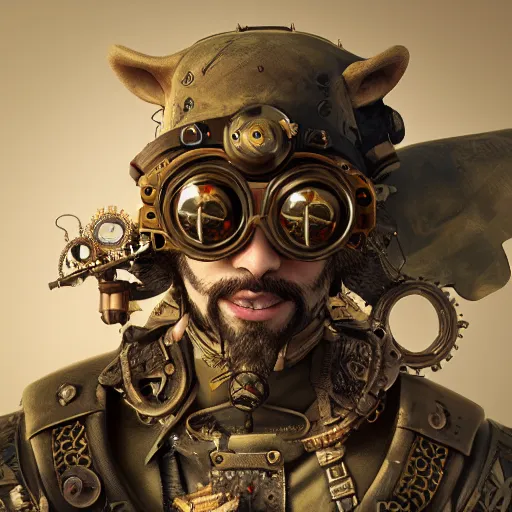 Image similar to rat warrior with steampunk goggles, clockwork, octane render, epic, cinematic, psychedelic, lsd, by ruan jia