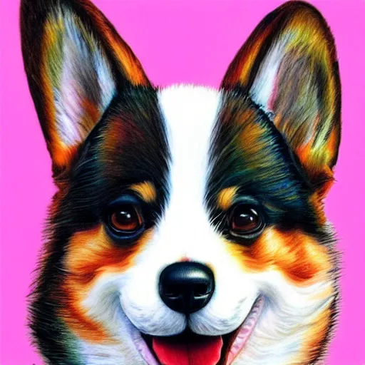 Image similar to a photorealistic painting of a corgi by johfra bosschart, lisa frank, dark fantasy art, high detail, trending on artstation