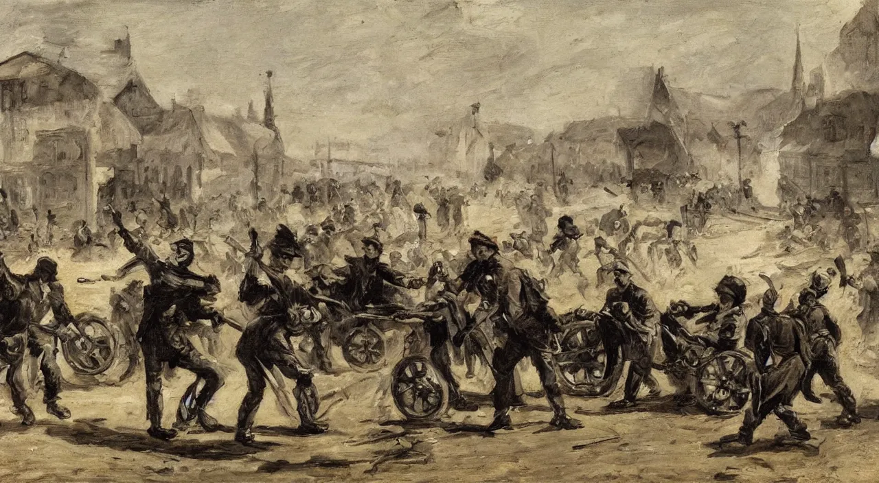 Prompt: a tank on rollerblades, winning a competition with people cheering in the background by harriet backer, highly detailed